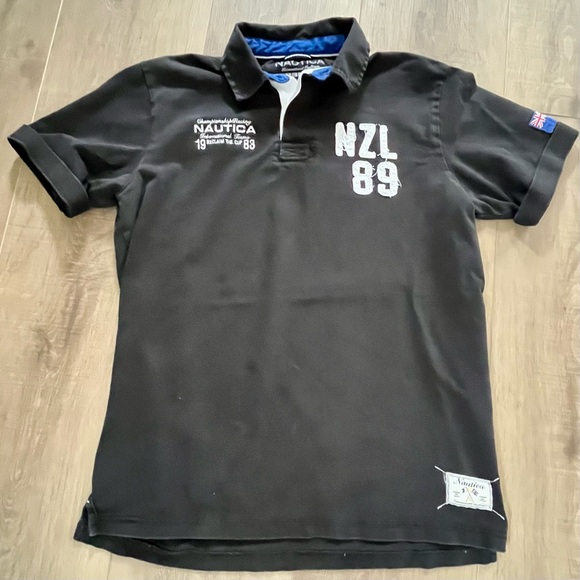 Nautica Intnl Teams Championship Black Polo‎ Rugby Shirt Medium New Zealand NZ - Picture 2 of 12